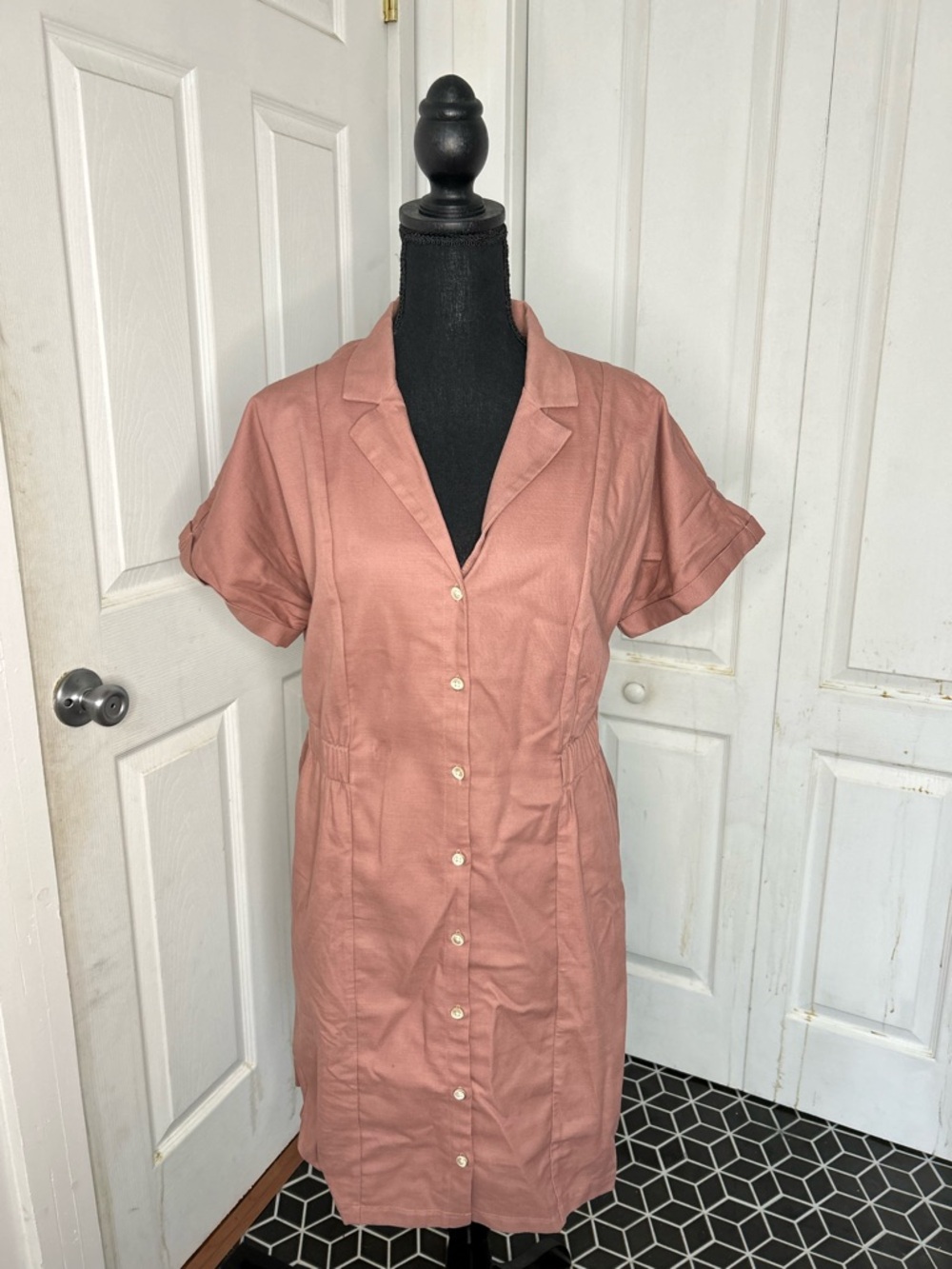 LOFT Button-Front Shirt Dress in Dusty Rose